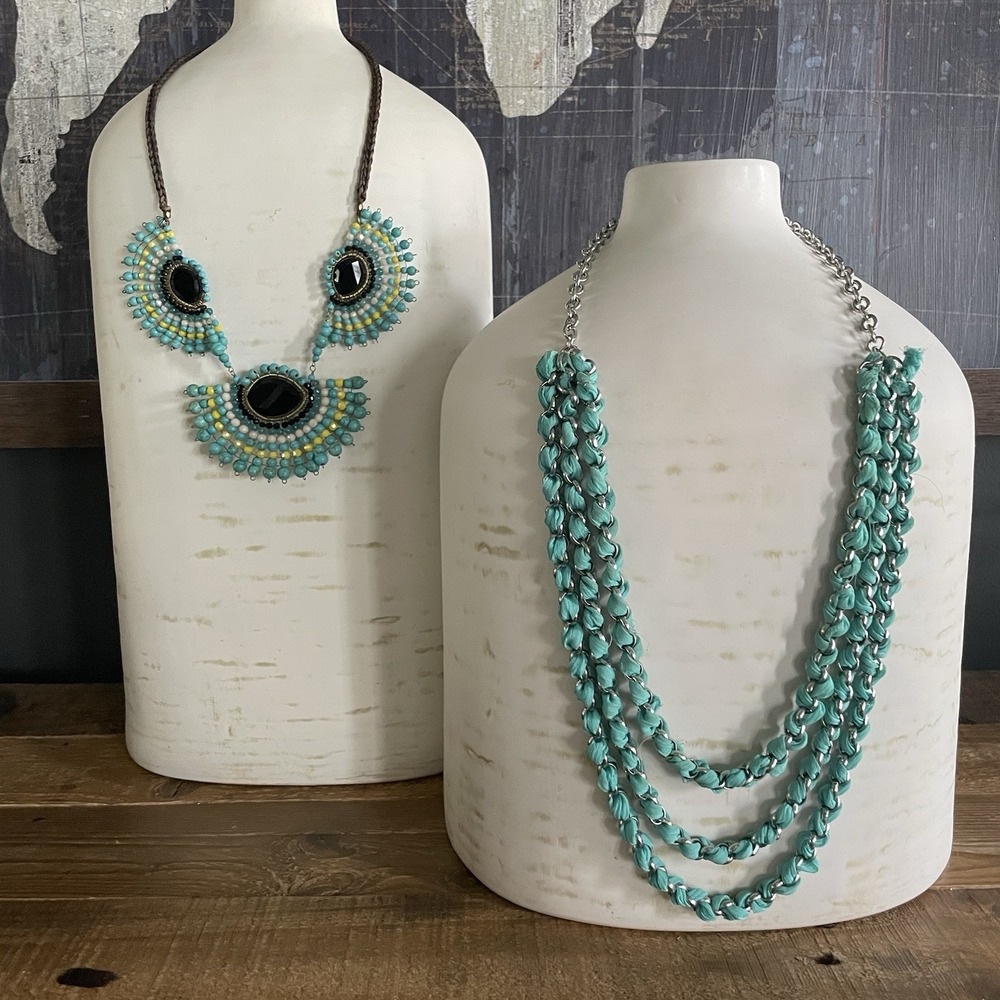 NAKAMOL Turquoise Black Beaded Bold Runway Leather Woven 3-Strand Necklace Lot